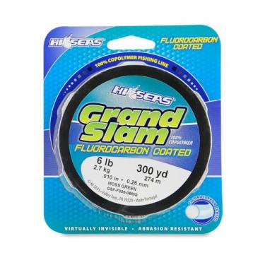 Imagem de HI-SEAS Linha de pesca revestida de fluorocarbono Grand Slam, teste de 2,7 kg, diâmetro de 25,4 cm, verde musgo, 300 m