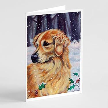 Imagem de Caroline's Treasures 7381GCA7P Cartões de felicitações e envelopes Golden Retriver azevinho Pacote com 8, 7 x 5, multicolorido