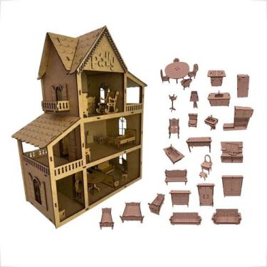 Imagem de Casinha de Boneca Infantil 57X45cm Madeira MDF - 30 Mini Moveis - Grup