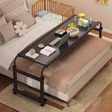 Imagem de Mesa para computador móvel com rodas, altura e comprimento ajustáveis sobre a cama, mesa de trabalho, mesa multifuncional para sala de estar, quarto, escritório