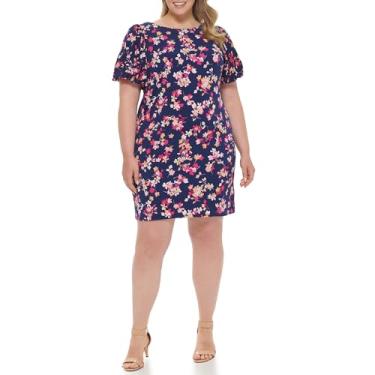 Imagem de Jessica Howard Vestido curto feminino manga cotovelo gola canoa Ity Ptd, Azul-marinho multi, 15 Plus Size
