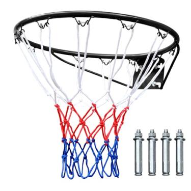 Imagem de SculPong Cesta de reposição para aro de basquete padrão de 45,7 cm de aço montada na parede com rede para ambientes internos e externos, preto