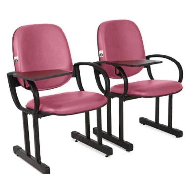 Imagem de 02 Cadeiras Escolar para Auditório e Escolas com Prancheta Linha Dallas Auditório Rosa