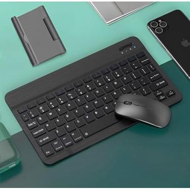Imagem de Teclado e Mouse Sem Fio Bluetooth, Mini Teclado Portátil Slim com Mouse Óptico, Compatível com Tablet e iPad, Preto