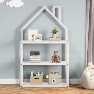 Imagem de Estante Multiuso Infantil Branco 3 Prateleiras Madeira Montessori Lenise