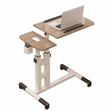 Imagem de Mesa com rodinhas ajustável, mesa de pé portátil com rodas e mesa inclinada, mesa sobre a cama para escritório em casa, laptop móvel para sofá com suporte de copo