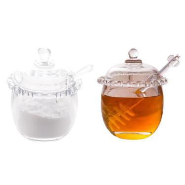 Imagem de Kit Meleira E Acucareiro Vidro Cristal Pote Mel Açucar 2 Pçs