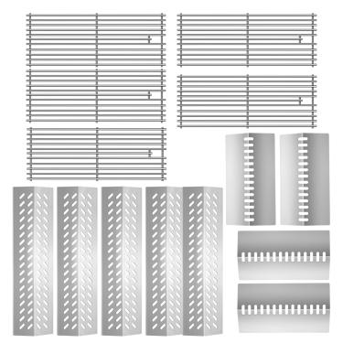 Imagem de LPTNFRTN 5 peças de aço inoxidável 16631 barra sabor domador de chamas e 4 peças 16520 escudo de placa de calor com 5 peças 16517 grelhas de cozinha para peças de substituição Bull Grill, para