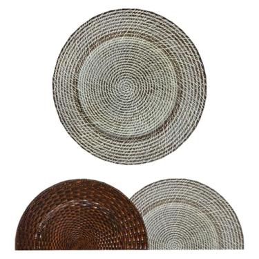 Imagem de 6 Sousplat Redondo Mesa Posta Plástico Alto Padrão Jami Vr (BEGE claro escuro palha verde - SUPLA BIANCA)