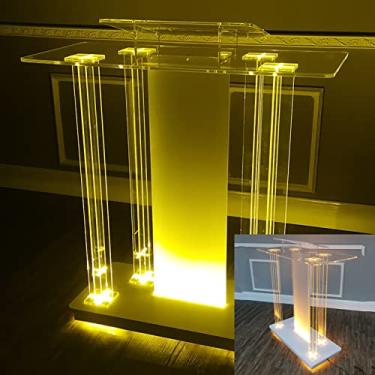 Imagem de Pódio de acrílico transparente com rodas, púlpitos de palestras para igrejas, púlpito de igreja de acrílico, pódio portátil de 100 x 40 x 116 cm com luz LED para empresa de sala de conferências