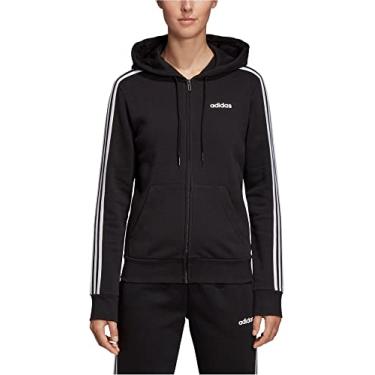 Imagem de adidas Moletom com capuz feminino Essentials 3 listras de lã e zíper, Preto/branco, P