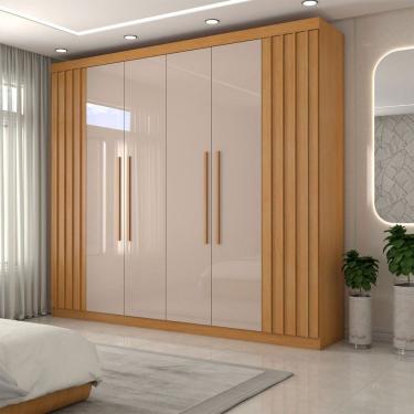 Imagem de Guarda-Roupa Casal Rúbeo 6 Portas 3 Gavetas Ripado Cinamomo/Off White - Panorama Móveis