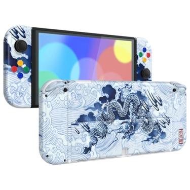 Imagem de eXtremeRate Conjunto completo de capa para Nintendo Switch OLED, placa traseira de console e suporte, caixa portátil Dragon NS Joycon de porcelana com botões para Nintendo Switch OLED – Console não