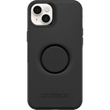 Imagem de OtterBox Capa para iPhone 15 Plus e iPhone 14 Plus Otter + série Pop Symmetry - preta, PopSockets PopGrip integrada, fina, fácil de usar, bordas elevadas protegem a câmera e a tela