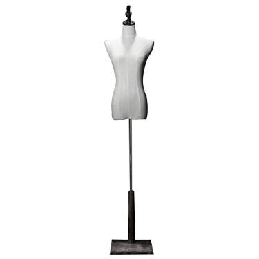 Imagem de CUTPOIY Manequim feminino corpo tronco manequim forma madeira maciça base quadrada altura ajustável manequim vestido forma linho roupas exibição
