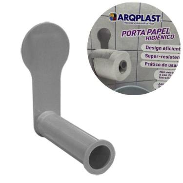 Imagem de Porta Papel Higiênico De Parede Cinza Com Suporte Adesivo - Arqplast