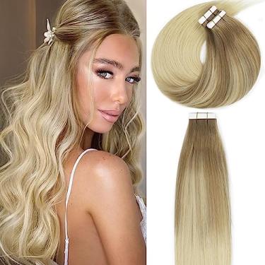 Imagem de Lacer Extensões De Cabelo Fita De Cabelo Humano Real Em Balayage Castanho Claro A Loiro Platinado Fita Virgem Real Em Extensões De Cabelo Cabelo Humano Trama De Pele Pu Dupla Face 50G 20 Peças/Conj