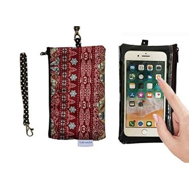 Imagem de Bolsa de pulso para celular Tainada 2 em 1 com tela sensível ao toque de janela transparente e cordão removível para pescoço, alça de pulso para iPhone Xs Max, XR, Samsung S10+, Note 9 (estilo étnico vermelho)