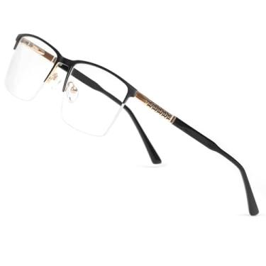 Imagem de Saraudy Óculos de lente transparente para homens, armação leve para homens, óculos sem grau, lentes substituíveis, Meia borda preta dourada, 54mm