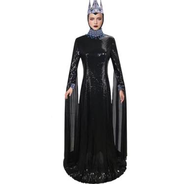 Imagem de Fantasia feminina de rainha má princesa neve madrasta cosplay traje adulto Halloween vestido de fantasia de rainha, Preto, XXG