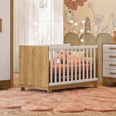 Imagem de Berço Mini Cama Q Encanto Slim Qmovi, Freijo Toq/Branco Acetinado