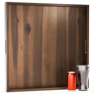 Imagem de Bandeja para otomana de madeira de acácia de 61 cm - Bandeja quadrada de madeira com alças - Bandejas extragrandes para servir comida para decoração, mesa de café, café da manhã na cama - Bandejas de
