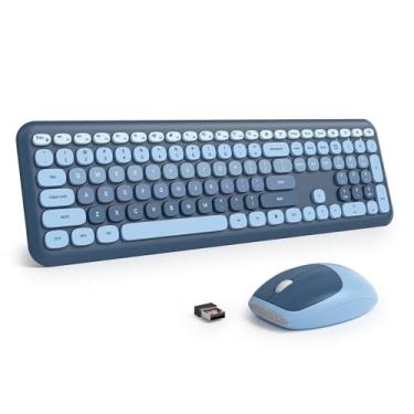 Imagem de Surmen Lindo teclado e mouse coloridos sem fio, silencioso, retrô, máquina de escrever, sem fio, silencioso, fino, baixo ruído, 2,4 GHz para computador, desktop, laptop (6-azul oceano)
