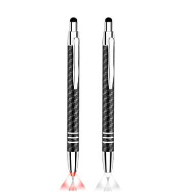 Imagem de Caneta com ponta iluminada 3 em 1 com caneta capacitiva (luz LED + caneta esferográfica + caneta) Caneta iluminada de LED para escrever no escuro, 2 peças (luz branca e luz vermelha)