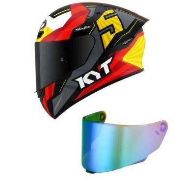 Imagem de Capacete KYT TT Course Jaume Masia Flux Cinza e Vermelho Mais Viseira 