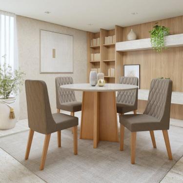 Imagem de Conjunto Celebrare 100cm tampo Redondo em MDF com Vidro e 4 Cadeiras Luar Amendoa Clean/Off White/Suede Animale Bege