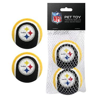 Imagem de Bolas de tênis NFL Pittsburgh Steelers para cães e gatos - Conjunto de 2 peças com logotipo da equipe em cores vibrantes