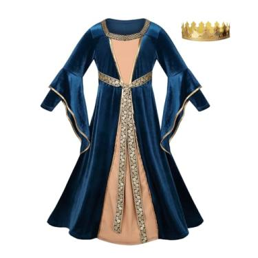 Imagem de AGCOAH Girls Medieval Princess Costume Renaissance Dress Girls Fairy Custom Aurora Costume 2PCS (Velvet Blue-M-6-8Y)