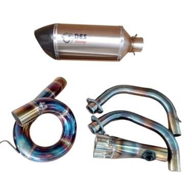 Imagem de Sistema de Escapamento Completo para Yamaha FZ-07/MT-07 Performance DES Racing Modelo Caracol (Ponteira Hexagonal Longa (corpo de 25 cm e com db-killer removível), Coletor azulado)