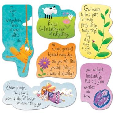Imagem de Conjunto de 6 ímãs de fé cristã cortados – formas extravagantes com citações inspiradoras – Ímãs decorativos bonitos para geladeira, armário ou escritório – presentes encorajadores para mulheres