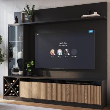 Imagem de Rack Impressão Ripado Com Painel Para Tv Até 60 Polegadas Adega E Cristaleira Capri Quiditá Preto/Brise