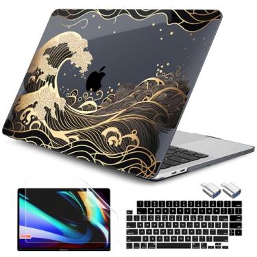 Imagem de DONGKE Capa Para Macbook Pro 13" 2023-2016 A2338 M2 M1 A2251 A2289 A2159 A1989 A1706 Touch Bar E Id, Rígida Com Adaptador Usb-C Teclado, Golden Wave