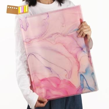 Imagem de Qunrwe Pasta De Portfólio Para Obras Arte, Estojo A3 Portfólios Arte Com 60 Páginas, Livro Armazenamento Pinturas Em Mármore Rosa Diamante, Protetor Bolso 11,8 X 16,5" Adesivos Índice, Relatório, Fo