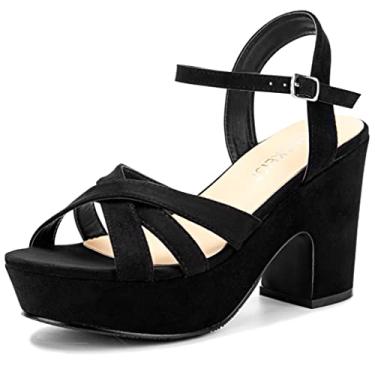 Imagem de WSKEISP Sandálias Femininas Pretas De Salto Plataforma, Tira No Tornozelo, Grosso, Camurça, Peep Toe, Moda Para Casamento, Alto, Tamanho 5,5