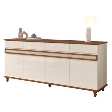 Imagem de Buffet Balcão ACO 4 Portas Com Acabamento em Ratan Cor Off White Nogue