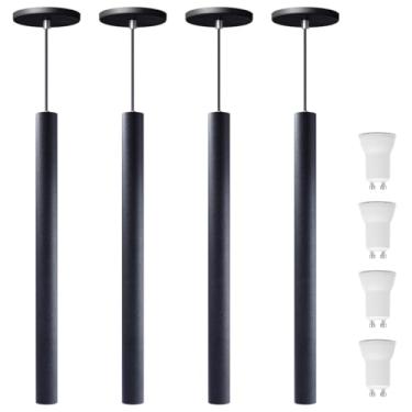 Imagem de Kit 4 Pendente Luminária Tubo Preto 50 Cm + Lâmpada LED Mini Dicroica MR11 4W - 2700K - Branco Quente