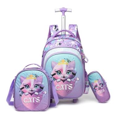 Imagem de Meetbelify Mochila com rodinhas para meninos e bagagem infantil, 01 Gato, Medium