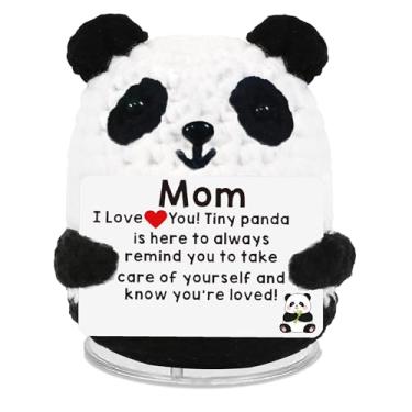 Imagem de JIYANMEI Handmade Mini Panda,Crochet Emotional Support Animals, Motivational Gifts for Sister,Daughter,Friend and Perfect for Easter, Birthdays Positive Vibes (Mom Panda)