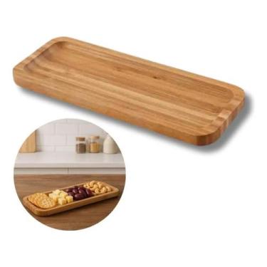 Imagem de Petisqueira de Bambu Retangular 26 cm Petiscos Entradas Queijo Azeiton