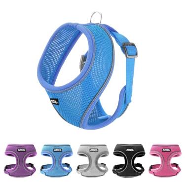 Imagem de AIITLE Peitoral respirável para cães pequenos, colete de malha ajustável confortável com fivela de liberação rápida, tiras de segurança refletivas – perfeito para poodles, cachorros de pelúcia (M