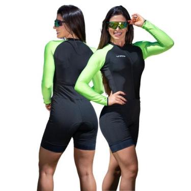 Imagem de Macaquinho de Ciclismo Feminino Forro Espuma Manga Longa Proteção Uv R