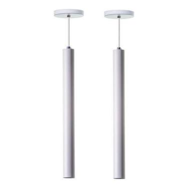 Imagem de Kit 2 Pendentes Tubo Cilindro Alumínio 40cm - IDEALLUME, Branco