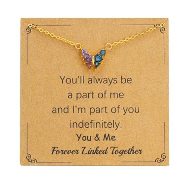 Imagem de SOPIFY Colar feminino com pedra do mês de nascimento de borboleta, dourado, delicado para mãe, filha, irmã, avó, neta, amigas, melhores presentes de pedra do mês de nascimento, Adjustable, Cobre, Sem