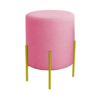 Imagem de Puff Orgânico Veludo Thor Com Pés De Ferro Dourado Rosa