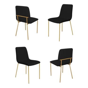 Imagem de Conjunto 4 Cadeiras Malu Couro Preto Metal Dourado