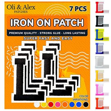 Imagem de Oli and Alex Iron On Letters 6 cm - 7 peças de L adesivos pretos letras para roupas - Super cola - sem necessidade de costura - Alfabeto bordado time de futebol americano escola universidade - preto,
